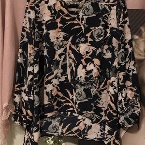 Floral Print Women's Top - Black and Pink
